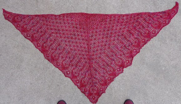 Peacock Feathers Shawl knit by Deborah Cooke