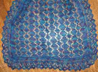 Large Rectangle with Center Diamond Pattern by Jane Sowerby knit in Wellington Fibres 3-ply by Deborah Cooke