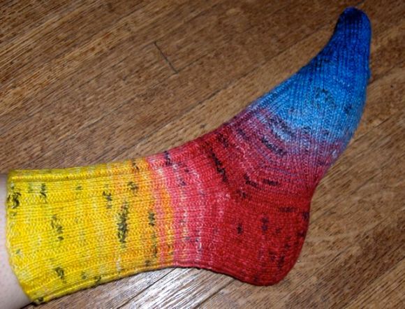 Arch-Shaped Socks by Jen Showalter knit of hand-dyed Knitpicks sock blank by Deborah Cooke
