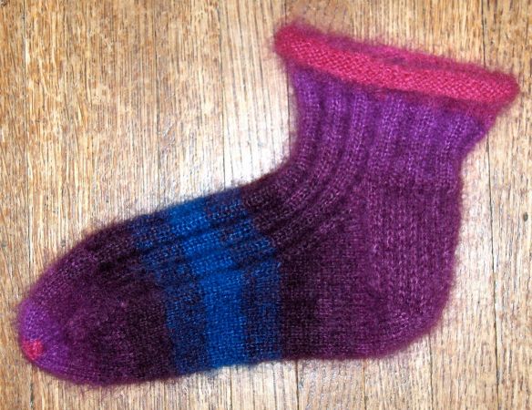 Colourwash socks knit in Rowan Kidsilk Haze by Deborah Cooke