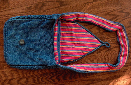 Cable Bag knit in Rowan Denim by Deborah Cooke