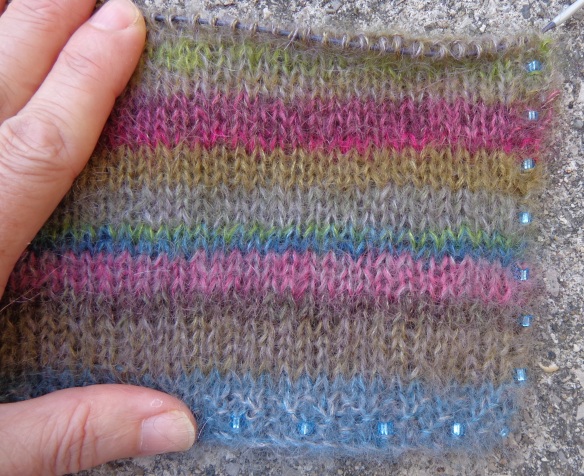 Earth Stripe Wrap by Kaffe Fassett knit in Rowan Kidsilk Haze by Deborah Cooke