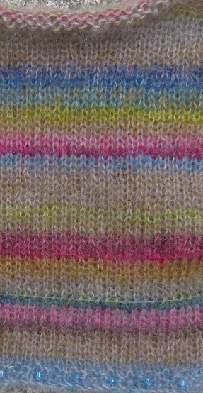 Earth Stripe Wrap by Kaffe Fassett knit in Rowan Kidsilk Haze by Deborah Cooke
