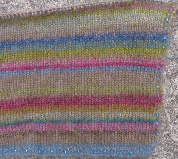 Earth Stripe Wrap by Kaffe Fassett knit in Rowan Kidsilk Haze by Deborah Cooke