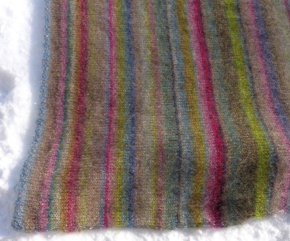 Earth Stripe Wrap by Kaffe Fassett knit in Rowan Kidsilk Haze by Deborah Cooke