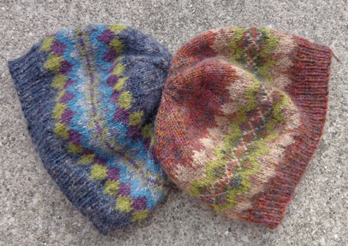 Fair Isle hat by Mary Jane Mucklestone knit by Deborah Cooke in Rowan Colourspun and Rowan Felted Tweed