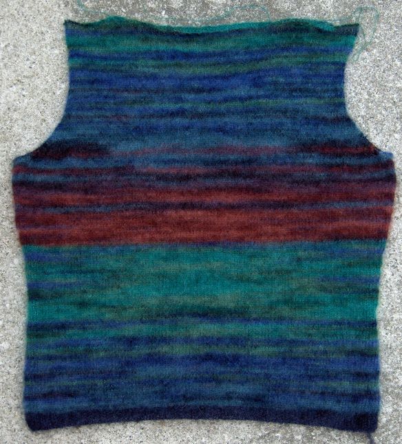 Sweetheart cardigan by Sarah Hatton knit by Deborah Cooke in Rowan Kidsilk Haze Stripe