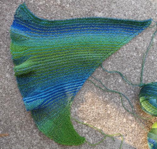Undine shawl by Deborah Cooke knit in Crazy Zauberball by Deborah Cooke