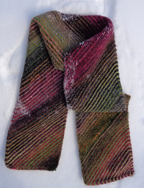 Stripey scarf knit in Noro Silk Garden by Deborah Cooke