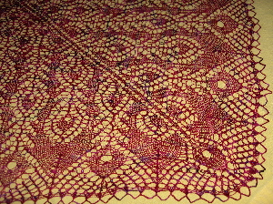 Peacock Feathers shawl knit by Deborah Cooke