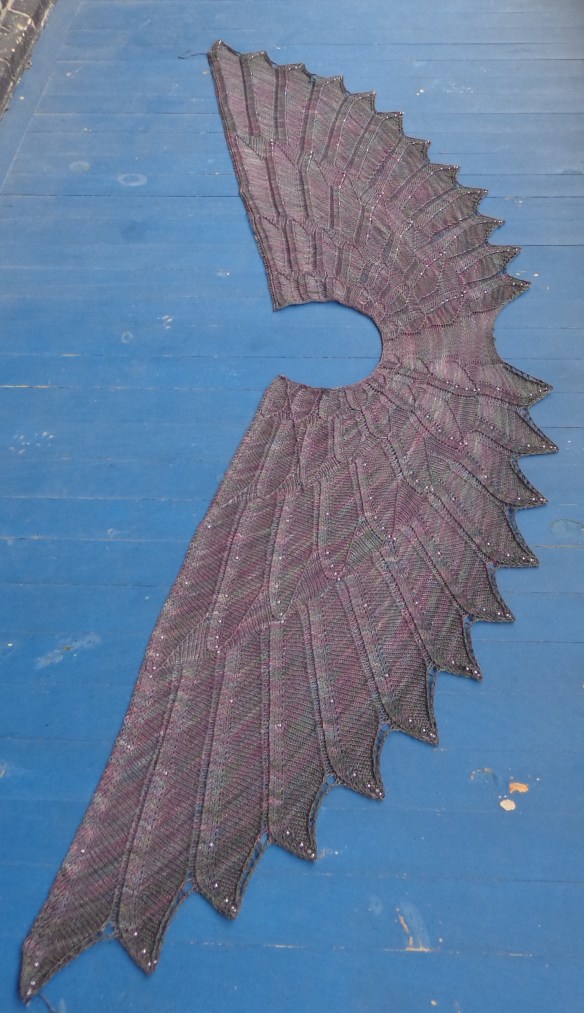 Wingspan shawl by Kyle Vey knit in Briar Rose Fibers Sea Pearl by Deborah Cooke