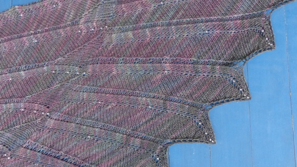 Wingspan shawl by Kyle Vey knit in Briar Rose Fibers Sea Pearl by Deborah Cooke