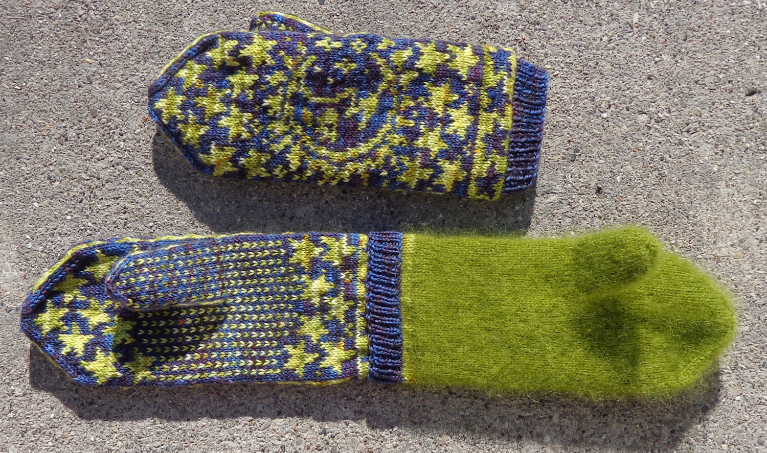Stargazer Mittens knitted by Deborah Cooke and lined in Kidsilk Haze