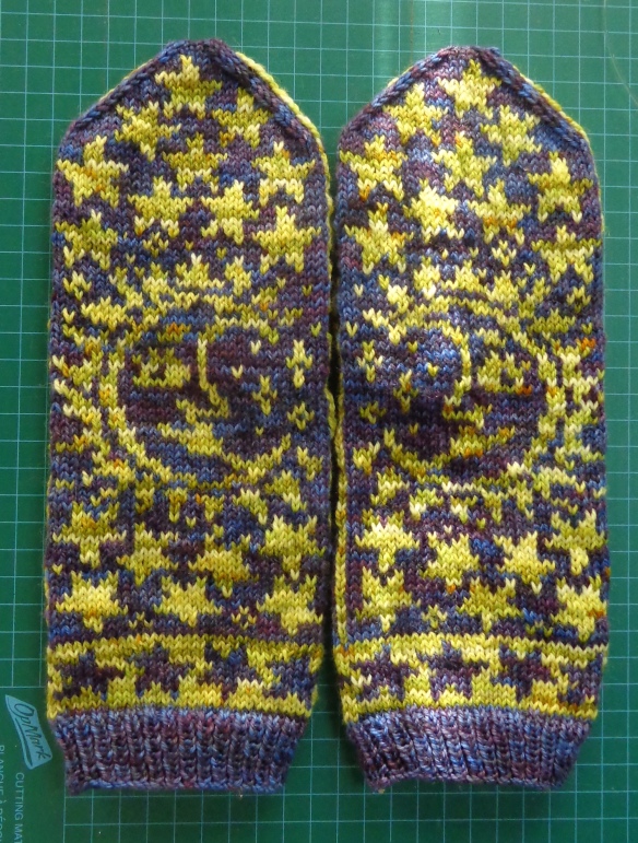 Stargazer Mittens by Natalia Moreva knitted in Lichen & Lace 80/20 Sock by Deborah Cooke
