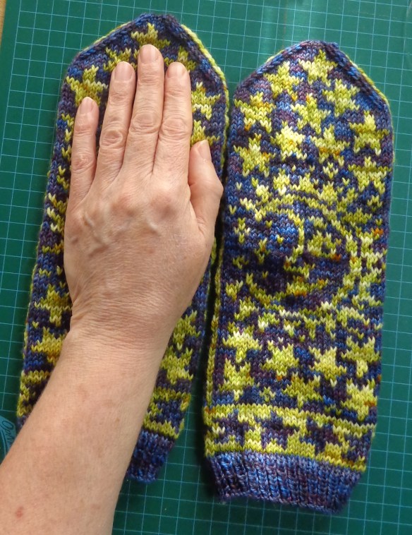 Stargazer Mittens by Natalia Moreva knitted in Lichen & Lace 80/20 Sock by Deborah Cooke