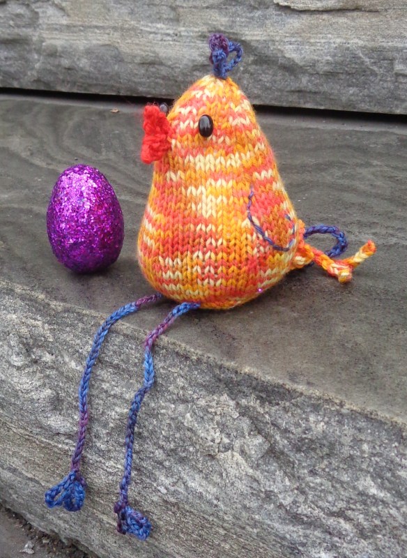 Bart the chicken, knit by Deborah Cooke