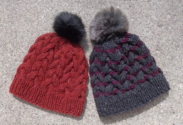 Wool hats knit in First Snow pattern by Deborah Cooke