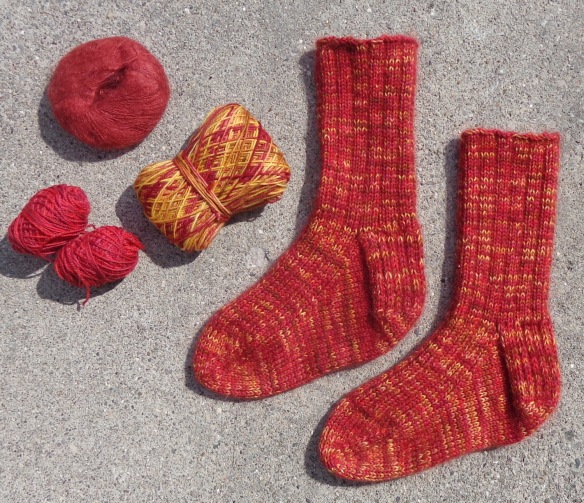 Snowshoe socks, designed by Emily Foden, knit by Deborah Cooke