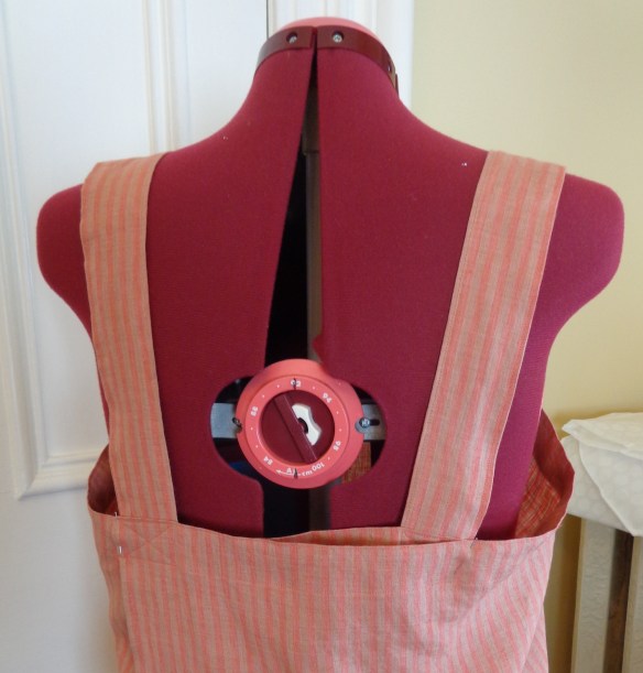 Linen apron sewn by Deborah Cooke, version 1, back modification