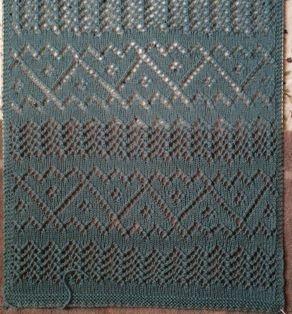 Lace Scarf by Sarah Hatton knit in Rowan Pure Wool 4ply by Deborah Cooke