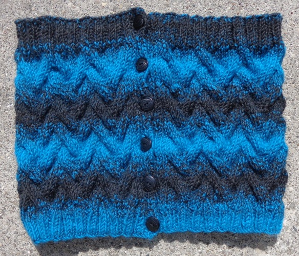 Ups and Down Cowl knit by Deborah Cooke in Lionbrand Scarfie