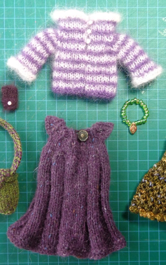 Cozy Comforts dress and top for Blythe knit by Deborah Cooke in Rowan Felted Tweed and Sugar Bush Drizzle