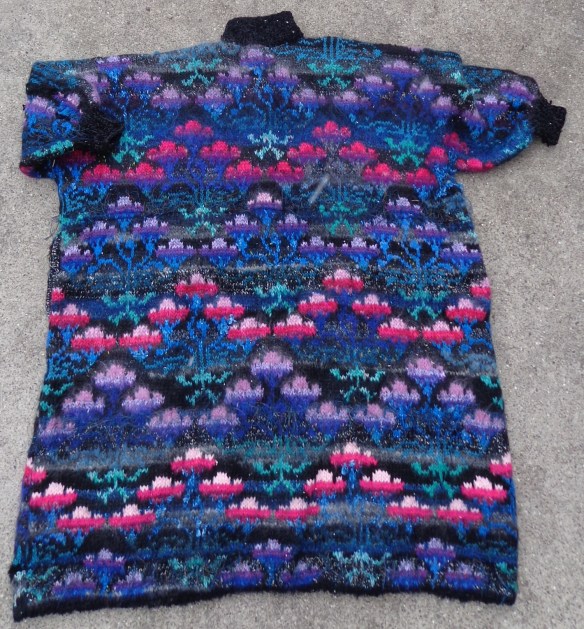 Chinese Rose Coat designed by Kaffe Fassett and knit by Deborah Cooke