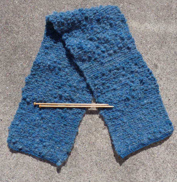 Scarf knit from green bouclé handspun wool/mohair blend by Deborah Cooke