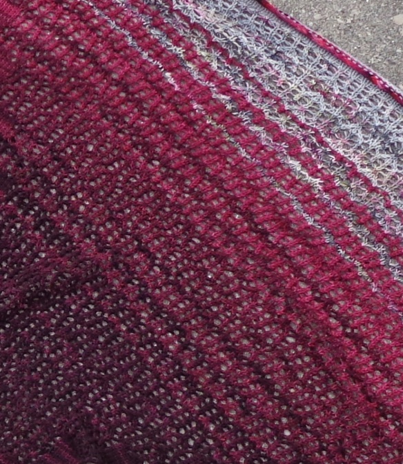 Charlotte's Web knitted in five colours of Koigu KPPPM by Deborah Cooke, done - detail