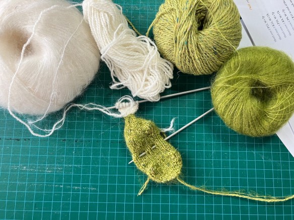 frog knitted by Deborah Cooke from Claire Garland's pattern, in progress
