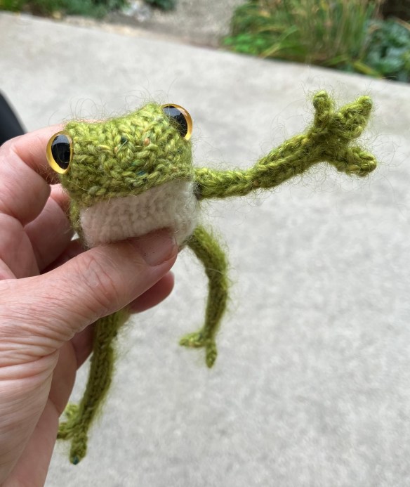 frog knitted by Deborah Cooke from Claire Garland's pattern, in progress