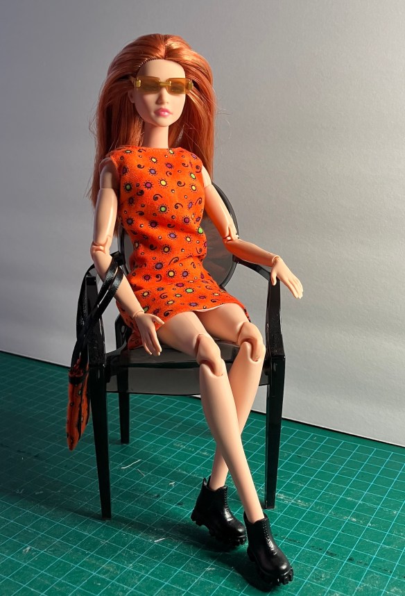 Test sew of YSL Mondrian dress, sewn by Deborah Cooke and modelled by Barbie Looks #20