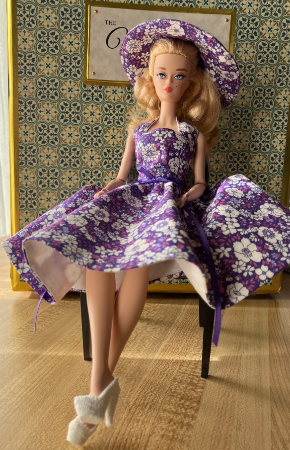 McCalls 7550 view B on articulated Silkstone Barbie Best in Black sewn by Deborah Cooke