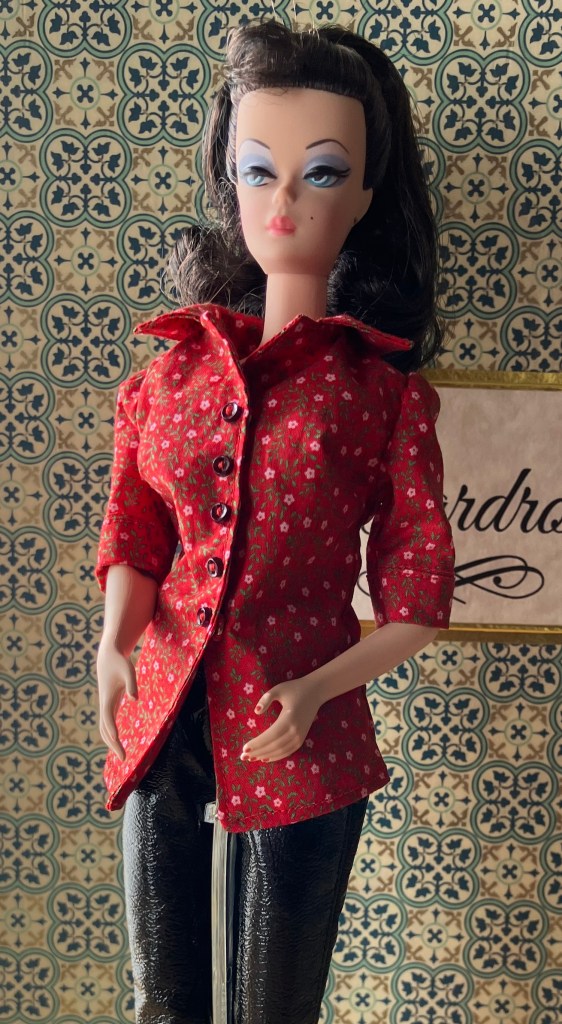Short-sleeved top drafted and sewn by Deborah Cooke, modelled by an original Silkstone Barbie (It's a Model Life)