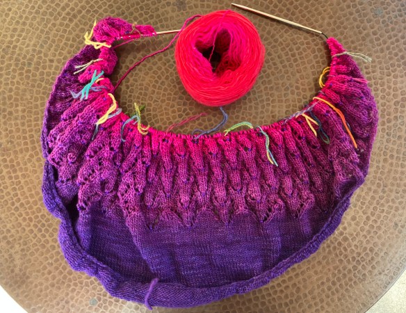 Heaven Scent shawl by BooKnits knit by Deborah Cooke in Freia Handpaints Ombré Shawl Ball Merino