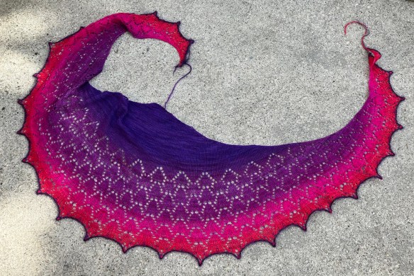 Heaven Scent shawl by BooKnits knit by Deborah Cooke in Freia Handpaints Ombré Shawl Ball Merino