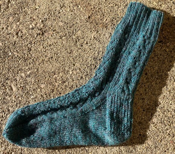 sock knit by Deborah Cooke in Kroy 3-ply sock yarn, in Beehive Socks Knotty Pines pattern