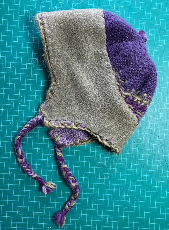 inside of South American chullo hat bought at the Mountain Equipment Coop